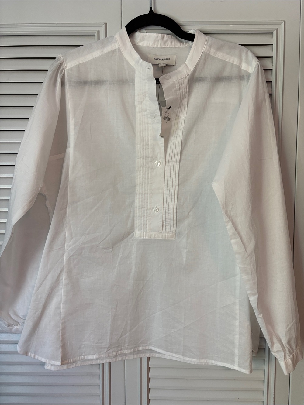 Banana Republic White Cotton Pintuck Popover Shirt Size Large